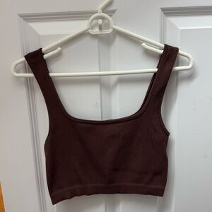 Zara Brown Fitted Crop Tank Top